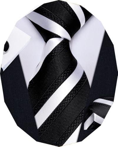 Image of YourTies Striped Ties for Men Classic Woven Silk Necktie with Handkerchief Cufflinks Set Formal Business Party Wedding