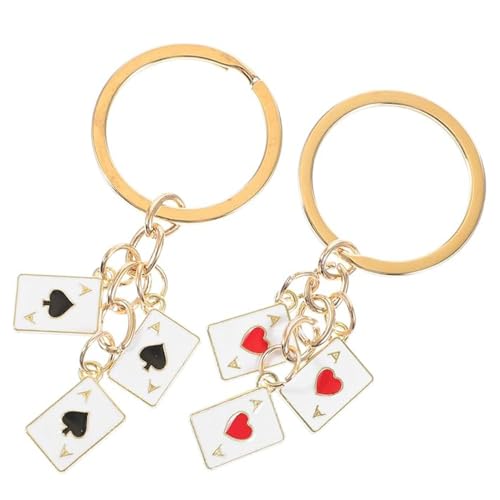 YANGWEN - YANGWEN 2 Pièces Porte-clés Poker métallique, Porte-clefs en Acier Inoxydable sur Le thème du Jeu et de la fête pour Hommes et Femmes,Noir/Rouge