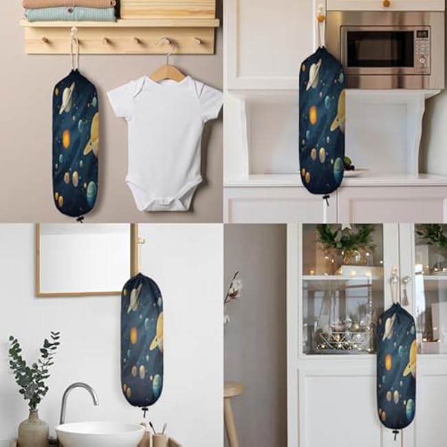 Grocery Plastic Bags Holders and Dispenser, Artistic Galaxy Shopping Bag Holder Organizer Glitter Galaxy Grocery Bag Carrier Storage for Home Kitchen Office Decor