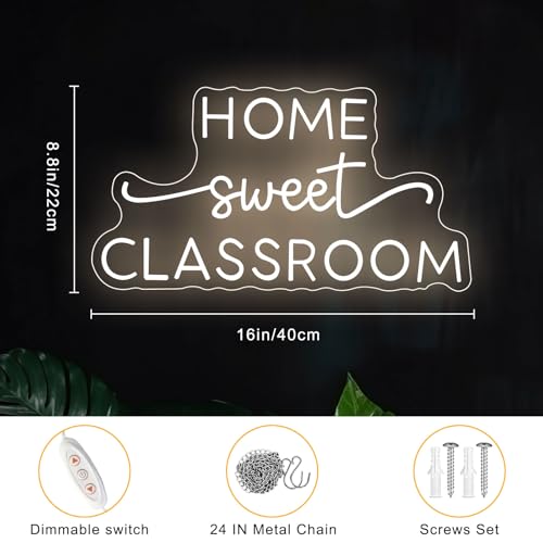 Image of Home Sweet Classroom Neon Sign Classroom Door Hanger Teacher Christmas Gift Teacher Sign Light for Teachers, Back to School Gifts, Classroom Decor