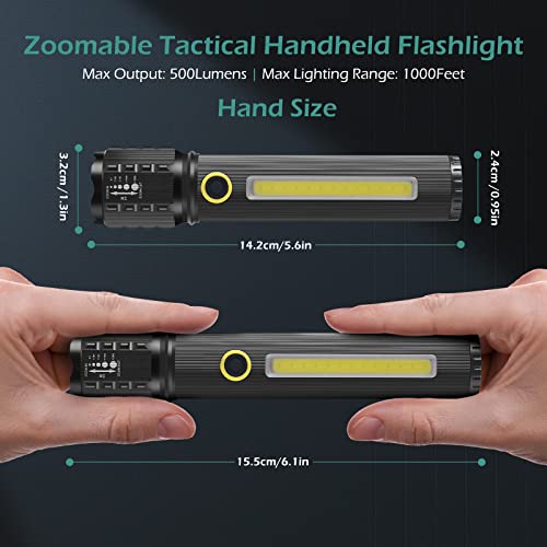 Geeric Led Tactical Flashlight, 2 Pack Handheld Flashlights 3 Modes, Zoomable Adjustable Lightweight Pocket Size Bright Flashlights, Emergency Rechargeable Led Flashlight, Survival Flashlights, Black #TOP2