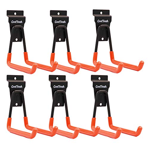 CoolYeah Slatwall Hooks Heavy Duty, Garage Storage Utility Double Hooks For Organizing Power Tools,Large U Hooks (pack of 6, 5 × 5 × 4.1 inches)