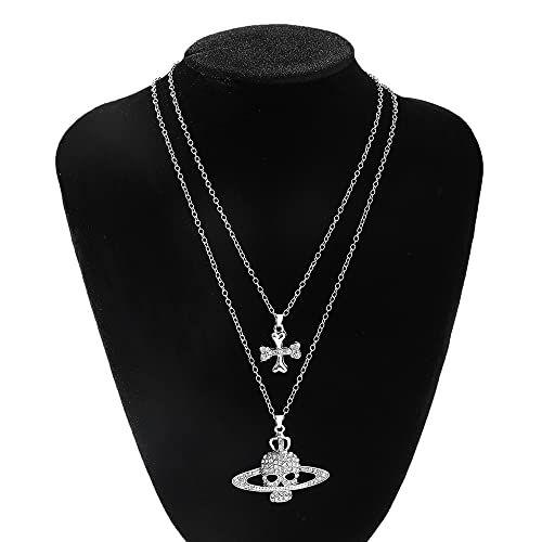 Y2K Saturn Pendant Necklace For Women - Anime Nana Cool Girl Punk Saturn Planet Necklace Cross Skull Gothic Jewelry Christmas Gifts #TOP5