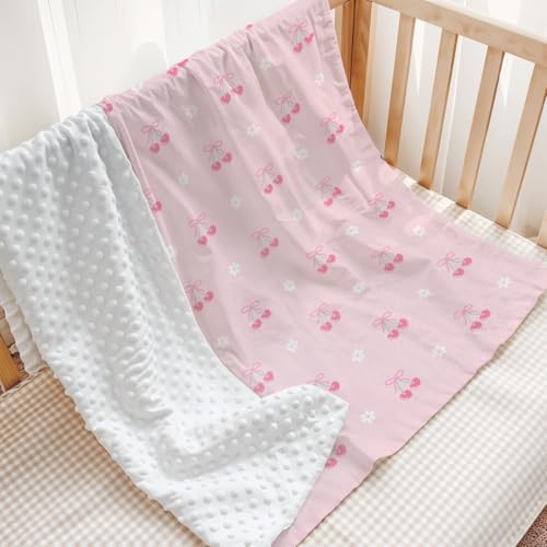 Image of SANDJEST Cherry Minky Blanket 30 x 40 Inches, Gift for Christmas Birthday