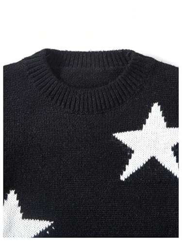 WDIRARA Girl's Star Print Sweater Crew Neck Long Sleeve Knitwear Casual Pullover Tops3