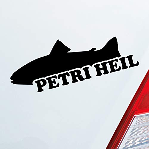 Auto Aufkleber in deiner Wunschfarbe Petri HEIL Gruß Angler Fischer Angeln ca. 20 x 7 cm Autoaufkleber Sticker