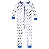 Lamaze Organic Baby baby boys Stretchie One Piece Sleepwear, Footless, Zipper Sleepers, White/Bue...