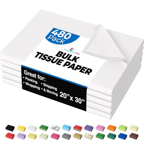 480 Pcs White Tissue Paper - 20" x 30" Packing Paper Sheets for Moving - Newsprint (White) - Crown Display by Crown Display - Used condition - CA$21.44