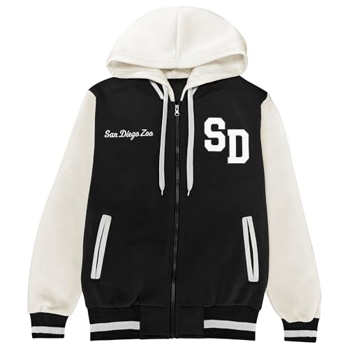 San Diego Zoo Panda Face Varsity Jacket, Black & White, Giant Panda Design, Unisex Zip-Up Hoodie2