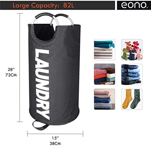 Amazon Brand  Eono 90L Large Laundry Basket, Collapsible Fabric Laundry Hamper, Foldable Clothes Bag, Folding Washing Bin-Black, L