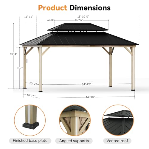 Modern-Shade-Permanent-Hardtop-Gazebo-12-x-16-with-4-LED-Lights-Outdoor-Gazebo-with-Double-Roof-Aluminum-Frame-Patio-Gazebo-with-USB-Charging-Port-Deck-Mosquito-Netting-and-Curtains Modern Shade Permanent Hardtop Gazebo 12 x 16 with 4 LED Lights Outdoor Gazebo with Double Roof Aluminum Frame Patio Gazebo with USB Charging Port Deck Mosquito Netting and Curtains
