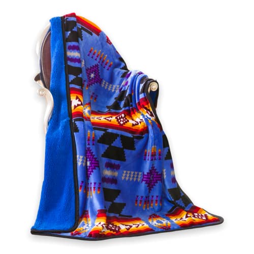 Nu Trendz Signature Southwest Design (Navajo Print) Sherpa Lined Throw 16112 Royal Blue #TOP29