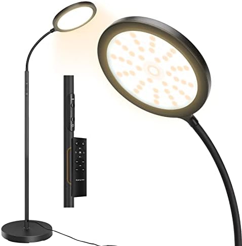 Arslly Floor Lamp,Led Floor Lamps for Living Room with Remote, 24W Reading Lamps Floor Standing for Bedroom 3000K-6500k,6 Brightness Black Round Floor Lamp Gooseneck,Floor Lamp for Office