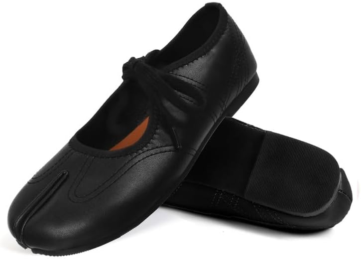 Agodor Lace Up Mary Jane Tabi Shoes Womens Split Toe Ballet Flats Round Toe Mary Jane Flats for Women Comfortable Slip On Ballerina Casual Party Dressy Shoes