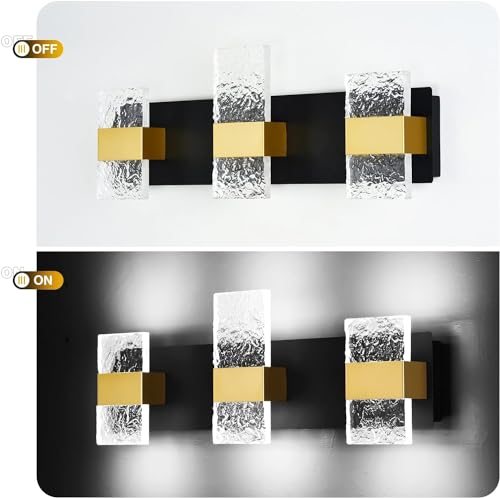 Image of Bathroom Lighting Fixtures Over Mirror, 3 Lights Led Vanity Light 24.4Inch 18W Vanity Light Fixtures Dimmable Bathroom Light Black Modern Vanity Lights, Cool White 6000K