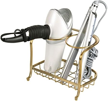 mDesign Hair Straightener Holder  Metal Stand with 2 Compartments for Holding Hair Brushes and Styling Accessories  Ideal as Hair Dryer Stand  Mint Green