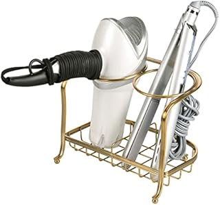mDesign Hair Straightener Holder  Metal Stand with 2 Compartments for Holding Hair Brushes and Styling Accessories  Ideal as Hair Dryer Stand  Mint Green