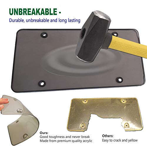 Bggtmo License Plate Cover And Frame Combo-Smoke License Plate Cover And Stainless Steel Car Tag Holder,Flat Smoked Unbreakable Protector,Fit Us Universal Front Or Rear Bracket,Mount Screws,Chrome Cap #TOP4