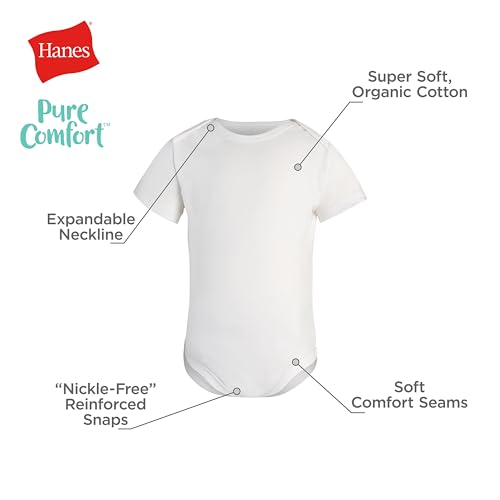 Hanes Unisex Baby Hanes Baby Pure Comfort Organic Short Sleeve Bodysuits, Boys & Girls, 3-Pack - image 3