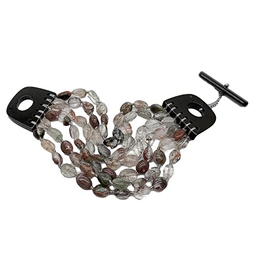 HUJWLBWF 6 strands Freeform Green Rutilated Quartz Bracelet 8" clasp for women