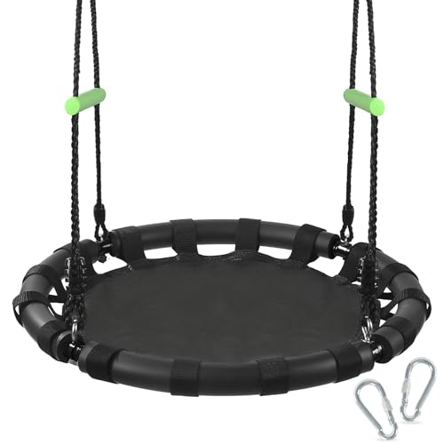 ZBZBML Tree Swing with PP Mat - Durable Safe and Easy to Install Black Outdoor Saucer Swing Flying Saucer Web Circle Swing for Yard Garden Playground Park (24 inches Diameter)