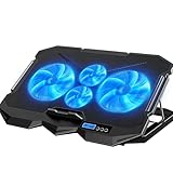 Base Refrigerada para Notebook com 4 Coolers, LED azul, Display Lcd e ajuste de Altura em 5 níveis, Compatível com notebooks até 17''