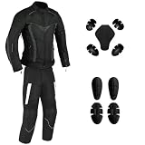 Men’s CE Armoured Waterproof Motorcycle Suit (Jacket & Pants) with Touchscreen Leather Riding Gloves | All-Weather Cordura Motorbike Gear Set, Windproof Protective Biker Suit (Black, 2X-Large)
