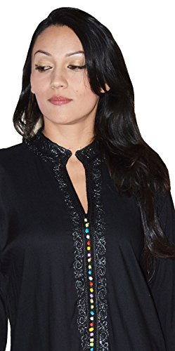 Ethnic Women Tunic Shirt Handmade Breathable Cotton Moroccan Casual Fashion Large To X-Large Black #TOP1