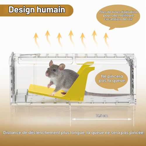 Teletrogy Lot de 2 Piège à Souris Vivante, Piège à Rat, Jaune – vue 3