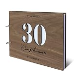 Runder Geburtstag Gästebuch Nussbaum Holzcover lasergeschnitten mit individueller Gravur inkl. 144 Naturpapier Seiten DIN A4 quer 302 x 215 mm - 30 Jahre