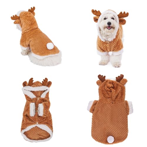 Yoption Reindeer Dog Costume, Christmas Elk Deer Pet Winter Warm Coat Coat Clothes Hoodie Outfit Apparel for Puppy Cat (S)