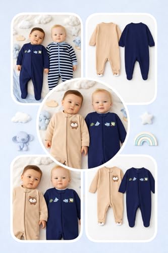 Image of TuddyBuddy 100% Cotton Multi Color Zipper Romper Sleepsuit /Romper /Jumpsuit for Baby Boy & Baby Girl