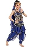 Astage Girls Belly Dance Sets Costumes All accessories Dark Blue M(Fits 5-7 Years)