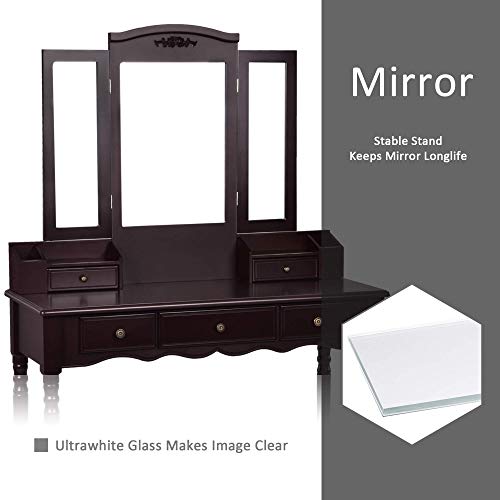 image for Allewie Makeup Vanity Set with Large Tri-Folding Mirrors & Cushioned S