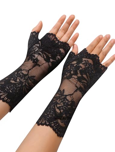 Avidlove Gothic Lace Gloves for Women short Lace Fingerless Glove Bridal Wrist Gloves Opera Evening Wedding Tea Party Prom Cosplay White