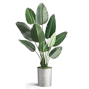 Artificial Tree in Geometric Pattern Planter Fake Bird of Paradise Silk Tree for Indoor and Outdoor Home Decoration 58 Overall Tall Plant Pot Plus Tree
