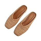 Elegant Bohemian Crochet Mules for Women, Breathable Hollow-Out Woven Knit Flats, Pointed Toe Summer Beach Sandals, Lightweight Slip-on Loafers for Travel & Daily Wear (brown, Adult, Women, 8.5, Numeric, US Footwear Size System, Medium)