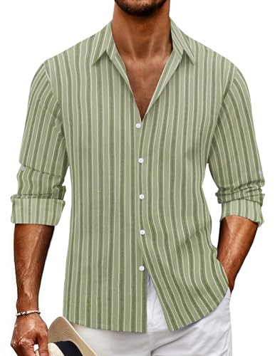 Ecosunny Men's Striped Button Down Shirts Long Sleeve Casual Textured Fall Regular Fit Work Dress Shirt2