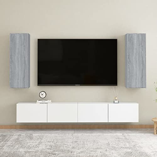 Gecheer Mueble de Pared Mesa de TV Colgante Mueble de TV Flotante Estantería de Pared Módulos de Comedor Moderno para Salón Sala de Estar Madera,2 uds Gris Sonoma 30,5x30x90 cm