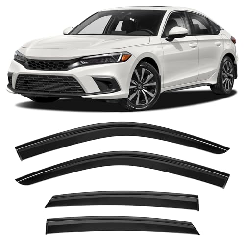 Image of Shatterproof Taped-On Window Deflectors for Honda Civic Hatchback 2022-2025 with Black Trim, Rain Guards, Window Visors for Car, Vent Deflector, 4pcs
