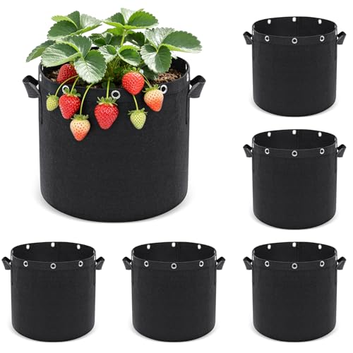 Newthinking Bolsas de Cultivo - 6 Bolsas de 11L Bolsa Cultivo con Ojetes Metalicos (LST) y Asas, Tela Reforzada Tomateras Maceta y para Todo Tipo de Plantas