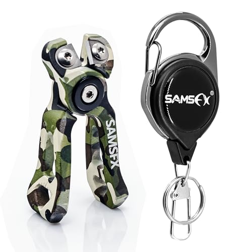 SAMSFX MINI Fishing Line Cutters with Retractors, Braid Scissors,Tungsten Line Cutter That Cut Braid, Mono and Fluoro Lines Clean & Smooth Fly Fishing Equipment (Coffee & Green, Offset Cutting Face)