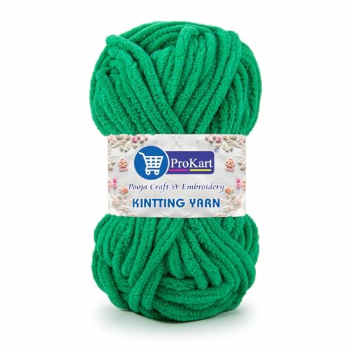 Image of ProKart Premium Blankie Wool, Plush & Cuddly, Chenille Yarn Supersoft Hand Knitting Wool Ball | Blanket Thick /Mottu Yarn Ball Suitable for Hand Knitting and Crocheting for Baby, Adult, Sweaters, caps, Throws, Home Furnishing, Scarves, Blankets (Sap Green, 100gms x 4 Pack)