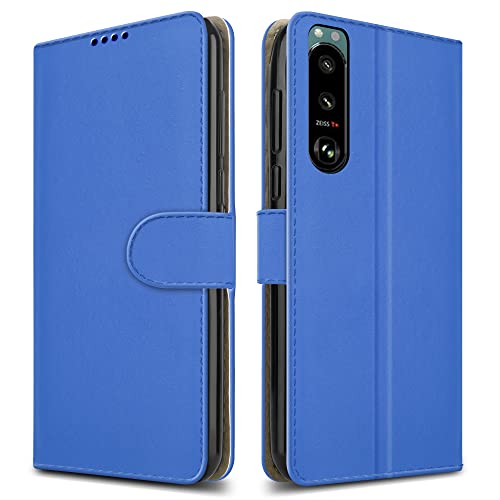 Image of PIXFAB For Sony Xperia 5 III 5G Leather Phone Case, Magnetic Closure Full Protection Book Folio Design, Wallet Case Cover [Card Slots] and [Kickstand] For Sony Xperia 5 III 5G - Blue