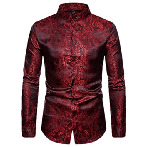 Chemise de mariage rouge vin en jacquard cachemire homme pour faire la fête