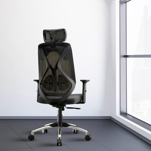 Image of activa Hector Ergonomic Office Chair | Mesh Computer Chair with 2D Armrest | Adjustable Headrest & Lumbar Support | Executive Revolving Desk Chair for Workspace /Computer Desk (Black, High Back)