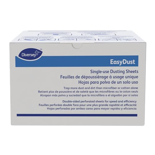 Image of Diversey 9292466 EasyDust Single-use Dusting Sheets, Disposable Multisurface Cleaning Wipes for Floors, Dust Wipes Trap Dirt, Unscented 5x6-inch Sheets, 250-Sheets, 1-Box