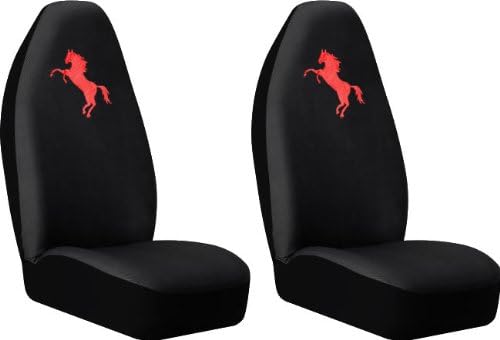 2pc Black High Back Seat Covers with Red Mustang Horse Pony Logo