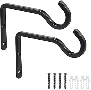Hanging Basket Bracket, POTWPOT 2 Pack Wall Hanging Basket Hooks Heavy Duty Wall Hanging Basket Stand Hooks for Flower Basket Plants Bird Feeder Wind Chimes (Black)
