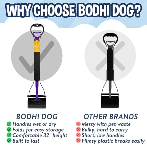 Image of Bodhi Dog 32 inch Tall Non-Breakable Pooper Scooper for Large Dogs - Lightweight, Foldable Design with Extra Long Handle (Purple)